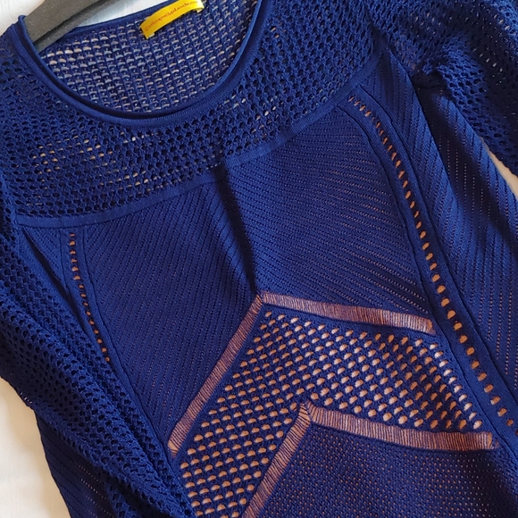 Blue silky knit/mesh dress - Picture 2 of 7